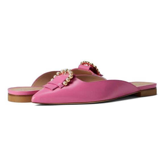 Stuart Weitzman Pearl Buckle Mule India Pink Smooth Calf Size 7 NIB Lightly Worn - Picture 1 of 12